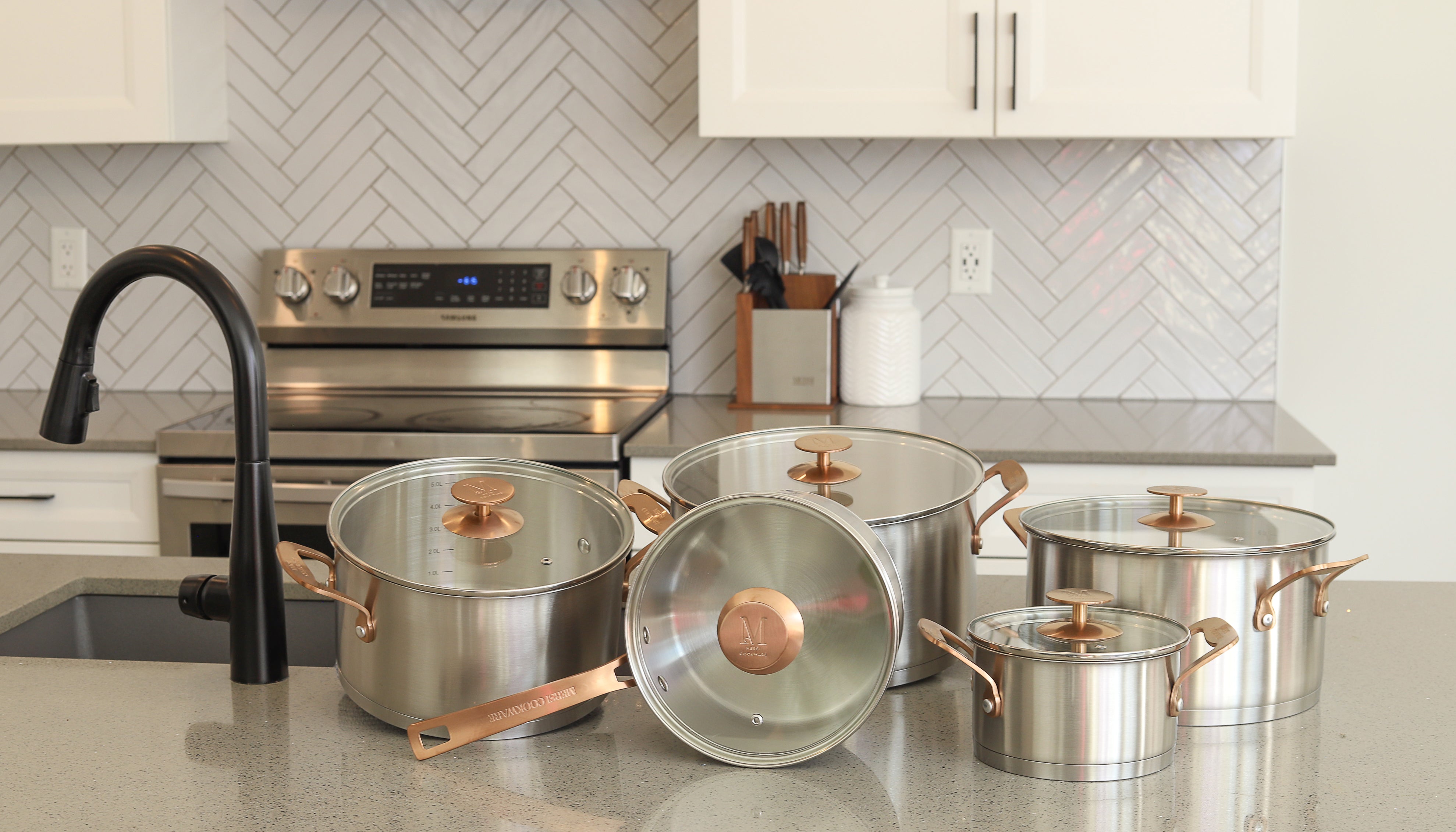 7 PCS URBN-CHEF Ceramic Rose Gold Induction Cooking Pots Frying Pan  Cookware Set